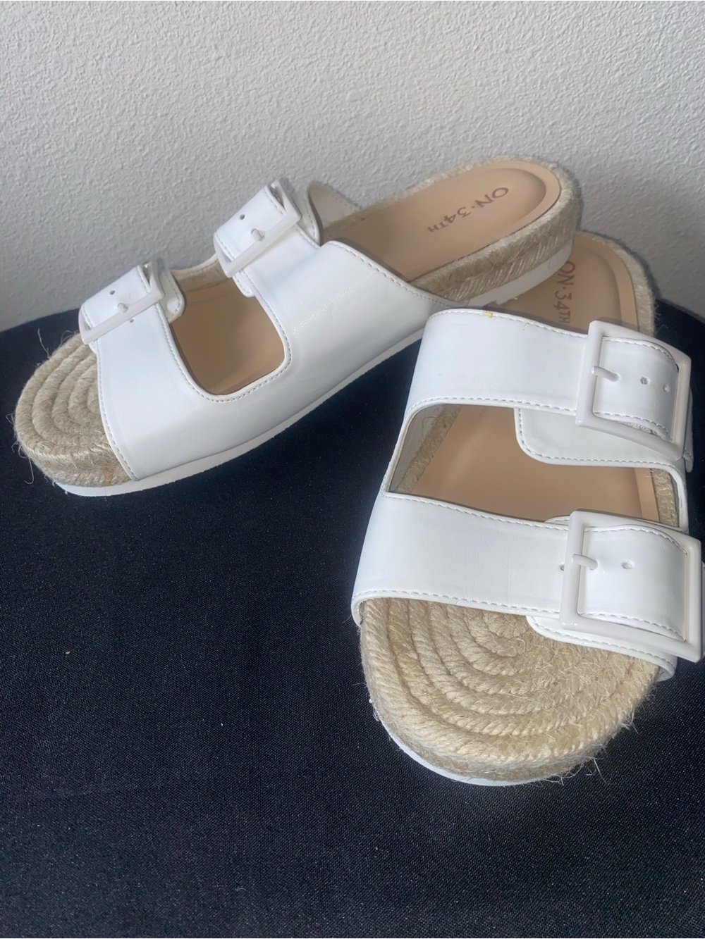 On 34th Double-Buckle Espadrille Slide Sandals Size 7